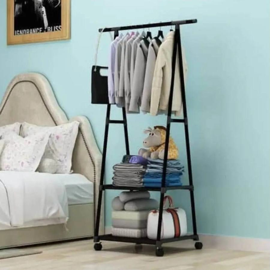 Pachet 1+1 Suport Cuier Triunghi pentru Haine cu 2 Rafturi - Design Modern din Otel Inoxidabil - 11
