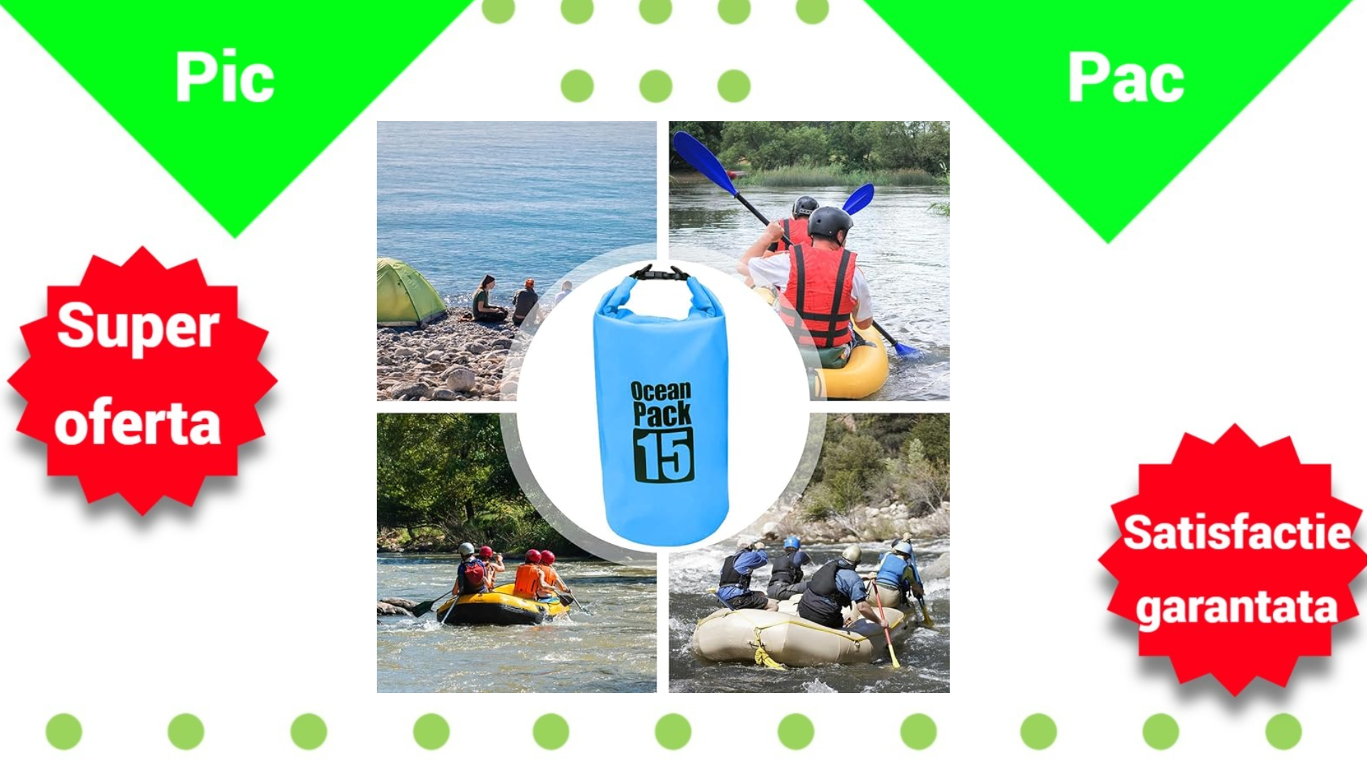 Pachet 1+1 Rucsac Impermeabil pentru Drumetii, Rafting si Sporturi Acvatice - Protectie 100% Waterproof