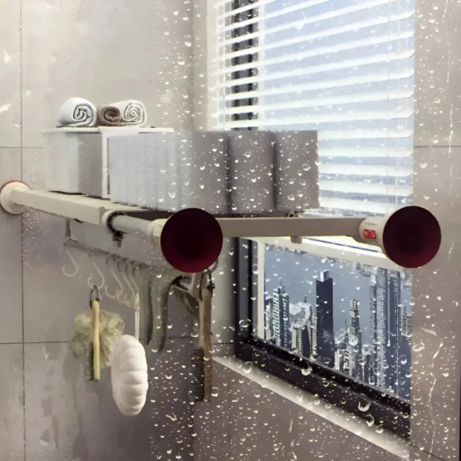 Separator telescopic extensibil pentru rafturi de dulap, reglabil 70-120 cm, cu ventuza, pentru compartimentarea dulapului, din metal si ABS, alb