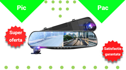 Oglinda Monitor Auto cu Dual Camera 4.3 inch - Sistem Parcare Full HD cu Vedere Nocturna