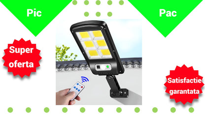 Lampa Solara LED cu Senzor de Miscare 120° - Iluminare Exterioara Automata IP65