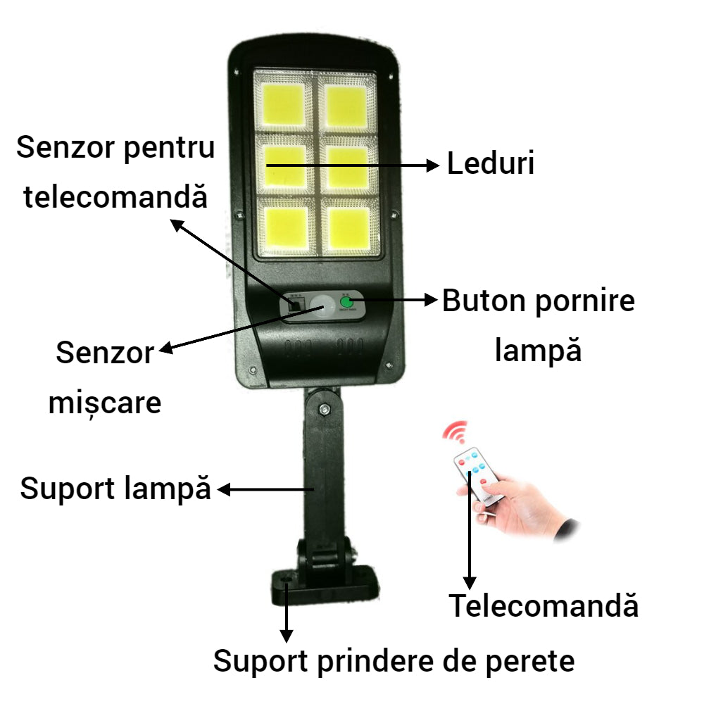 Lampa Solara LED cu Senzor de Miscare 120° - Iluminare Exterioara Automata IP65 - 17