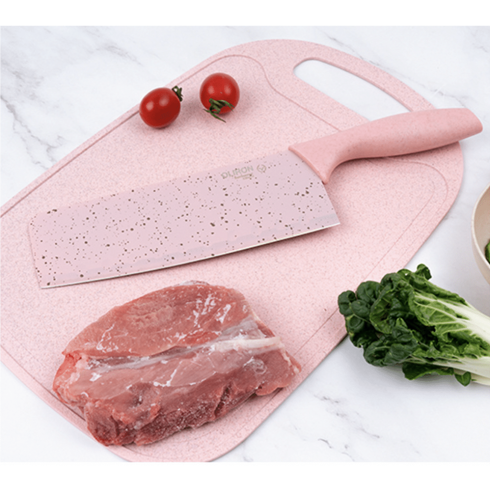 Set cuțite 6 piese – chef, pâine, satăr, decojit, foarfecă, fructe &amp; legume – aliaj 3Cr13, antiaderent, roz