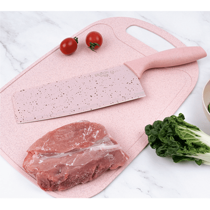 Set cuțite 6 piese – chef, pâine, satăr, decojit, foarfecă, fructe &amp; legume – aliaj 3Cr13, antiaderent, roz