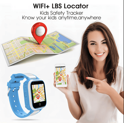 Ceas smartwatch copii , Rezistent la apa, 1.4 inch, apel video, blocare apel, monitorizare spion, Albastru