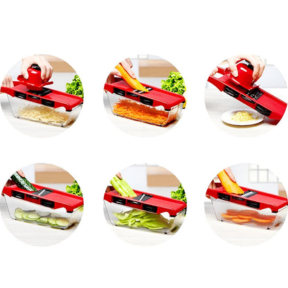 Razatoare Multifunctionala 6 in 1 pentru Legume si Fructe - Lame Inox cu Recipient
