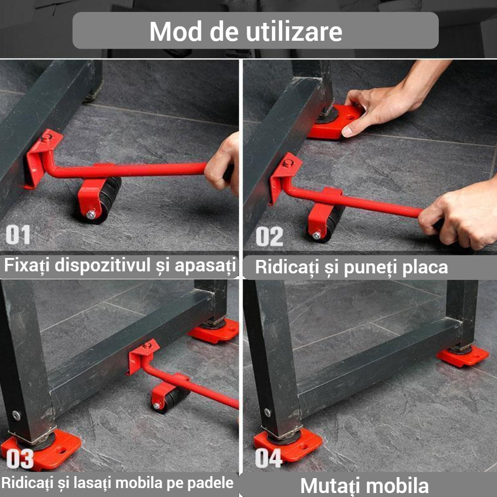 Set profesional pentru transportat si ridicat mobilier - Kit cu role si parghii pentru mutari usoare