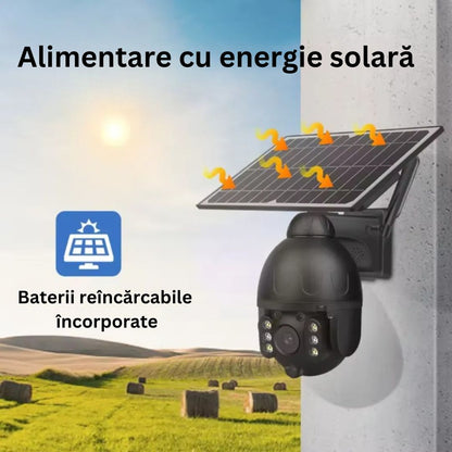 Camera de Supraveghere WiFi Exterior 4MP, Incarcare Solara, Night Vision, Rezistenta la Apa IP67, Detectare Miscare, Microfon si Difuzor Bidirectionale, Control Complet al Camerei prin Aplicatie