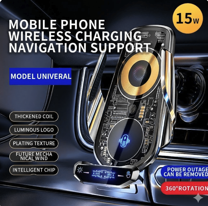 Incarcator telefon wireless cu support pentru masina, incarcare rapida 15w, model transparent.