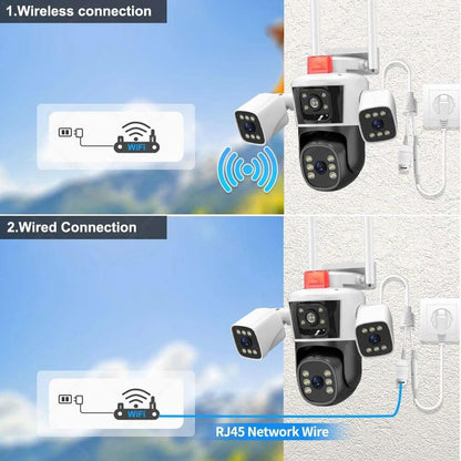 PACHET Lampa Solara cu Camera de Supraveghere XL SIM 4G + Camera de Supraveghere WIFI 5K, 12MP, 3 lentile, 3 ecrane + 2 x Card 128 GB + Cartela YOXO