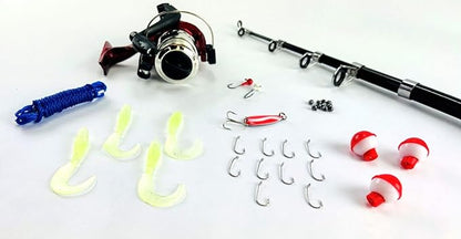 kit Lanseta de 33 bucati telescopica Spinning Mulinete Cârlige Naluci Bobbers TELESCOPING ROD