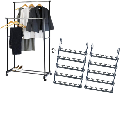 Pachet 1+1 Suport Cuier Triunghi pentru Haine cu 2 Rafturi - Design Modern din Otel Inoxidabil - 5
