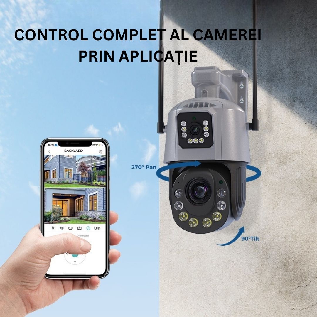 Camera de Supraveghere PTZ 6MP HD, Conexiune WiFi , Zoom Optic 36X, Night Vision 120m, Detectare Miscare Umana, Microfon si Difuzor Bidirectionale, Rezistenta la apa IP66