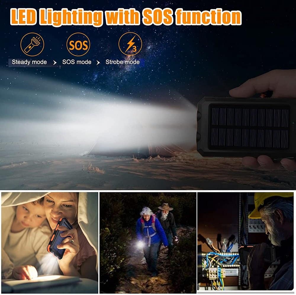 Power Bank solar portabil Încărcare puternică Powerbank Încărcător extern de baterie Lumină puternică LDE Lumină pentru toate telefoanele inteligente 20000