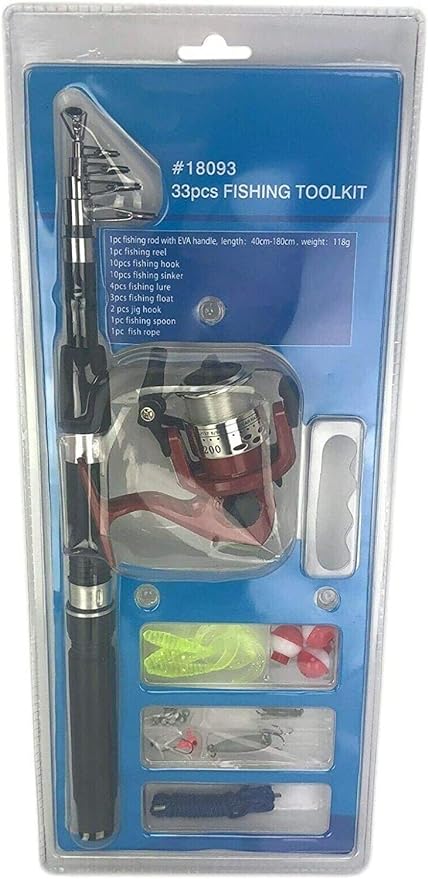 kit Lanseta de 33 bucati telescopica Spinning Mulinete Cârlige Naluci Bobbers TELESCOPING ROD