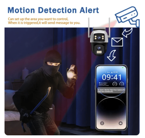 Cameră Supraveghere IP Wi-Fi 4MP Duală, 2 Antene, Zoom, Full Color Night Vision, Comunicare Intercom