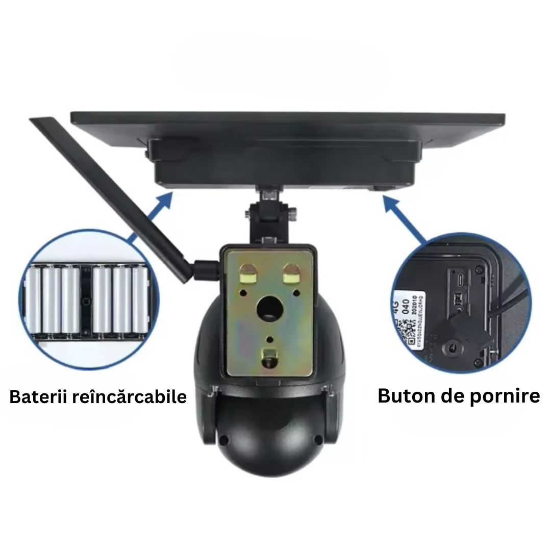 Camera de Supraveghere WiFi Exterior 4MP, Incarcare Solara, Night Vision, Rezistenta la Apa IP67, Detectare Miscare, Microfon si Difuzor Bidirectionale, Control Complet al Camerei prin Aplicatie