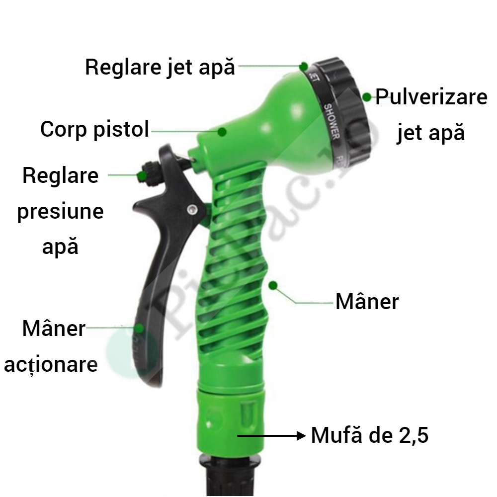 Furtun Extensibil Gradina 60m cu Pistol de Stropit - Udat Profesional - 15