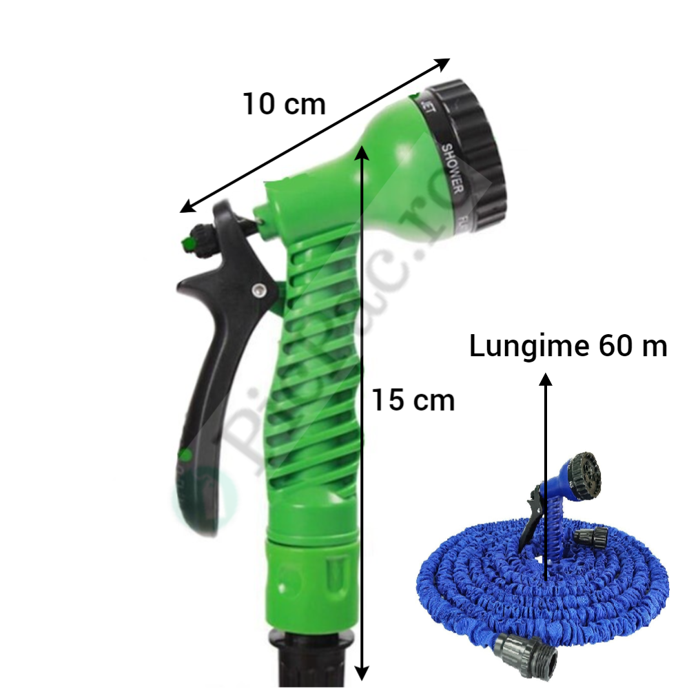 Furtun Extensibil Gradina 60m cu Pistol de Stropit - Udat Profesional - 14