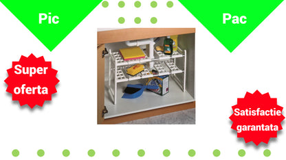 Etajera Ajustabila Sub Chiuveta - Organizator Spatiu 2 Rafturi Bucatarie si Baie