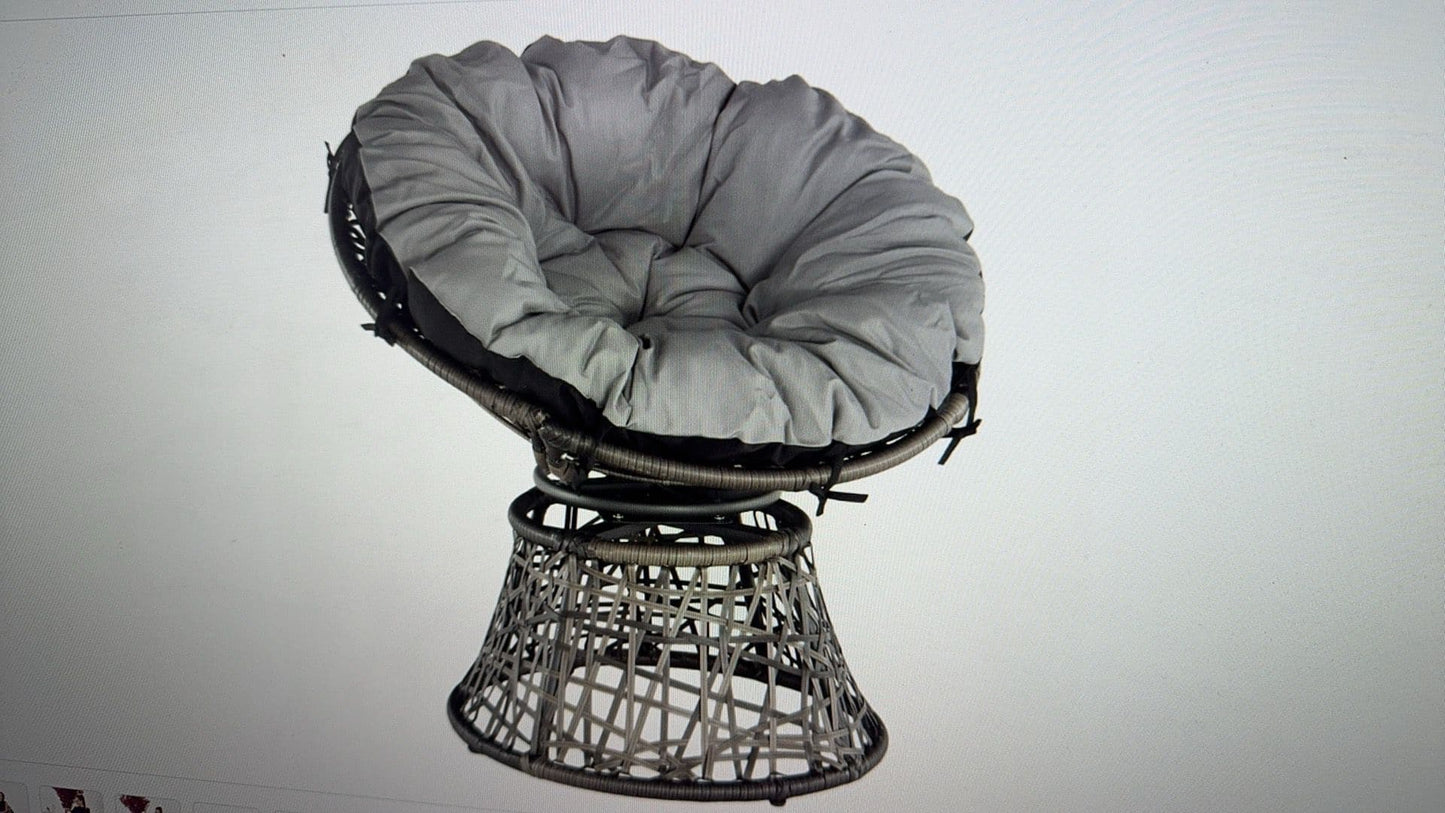 fotoliu de gradina,constructie din otel,material impletitura dinratan artificial, rotativ, perna de culoaregri deschis si negru,78 x 75 x 80 cm