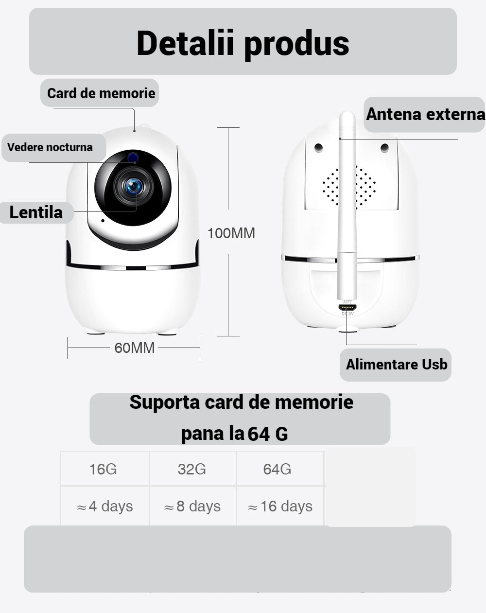 Camera Supraveghere Smart WiFi HD 720p - Wireless cu Viziune Nocturna - 14
