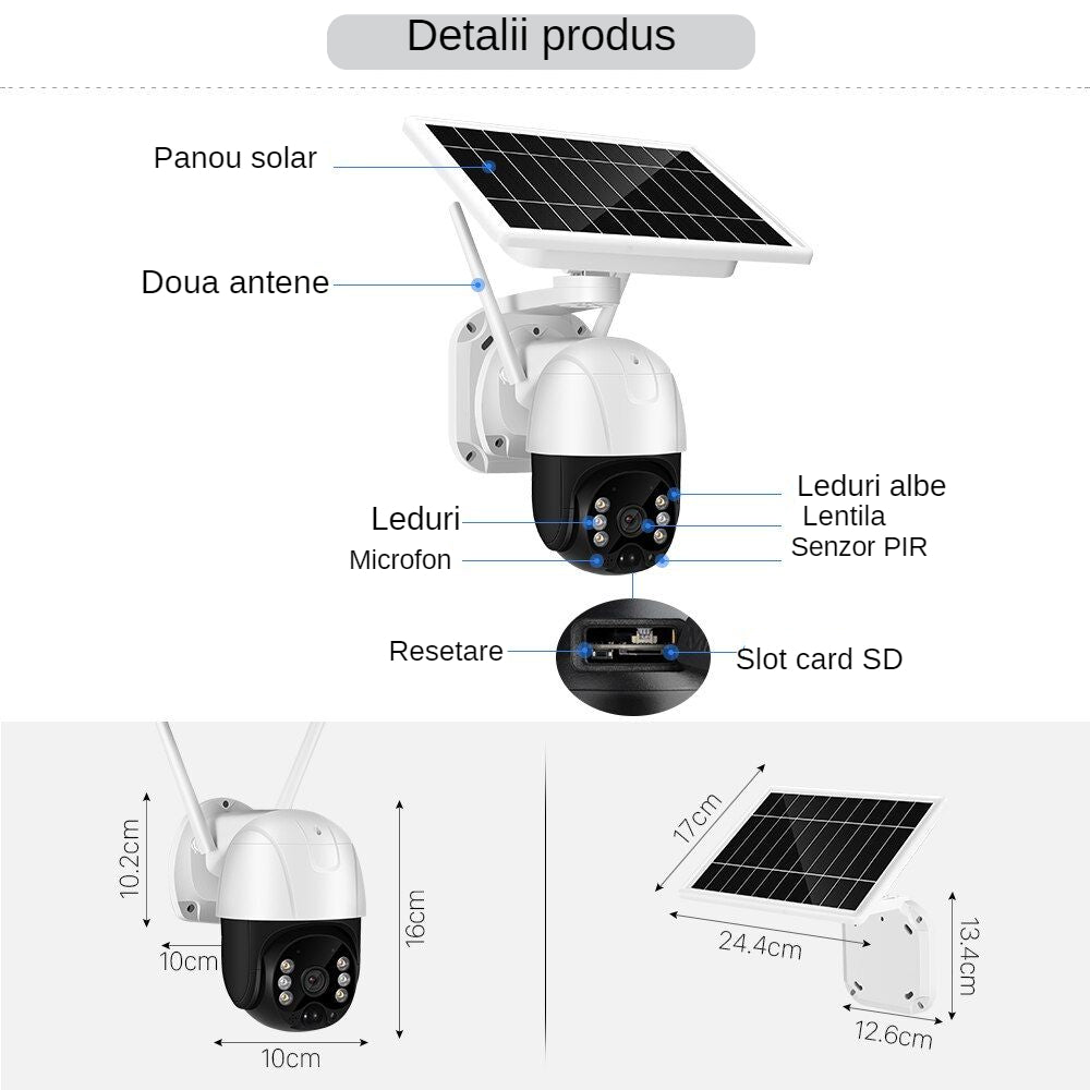 Camera Supraveghere Solara Autonoma WiFi 3MP - Rotire 360° cu Viziune Nocturna si Aplicatie Mobila - 10
