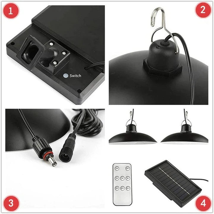 Set 2 Lampi Solare LED cu Abajur Metalic si Telecomanda - Iluminat Exterior/Interior