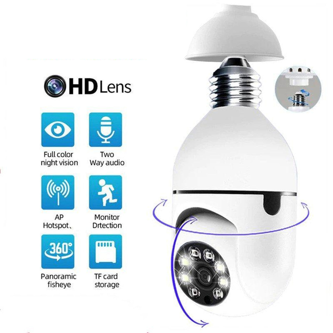 Camera de Supraveghere WiFi Tip Bec cu Rotire 355° Full HD - Senzor de Miscare PIR si Audio Bidirectional - 8
