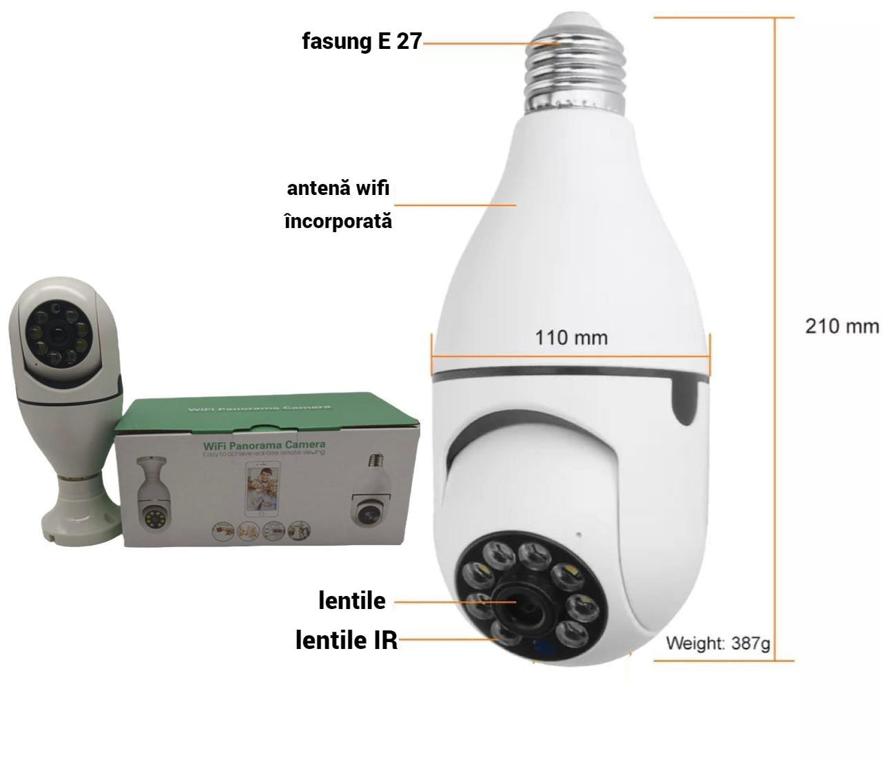 Camera de Supraveghere WiFi Tip Bec cu Rotire 355° Full HD - Senzor de Miscare PIR si Audio Bidirectional - 15