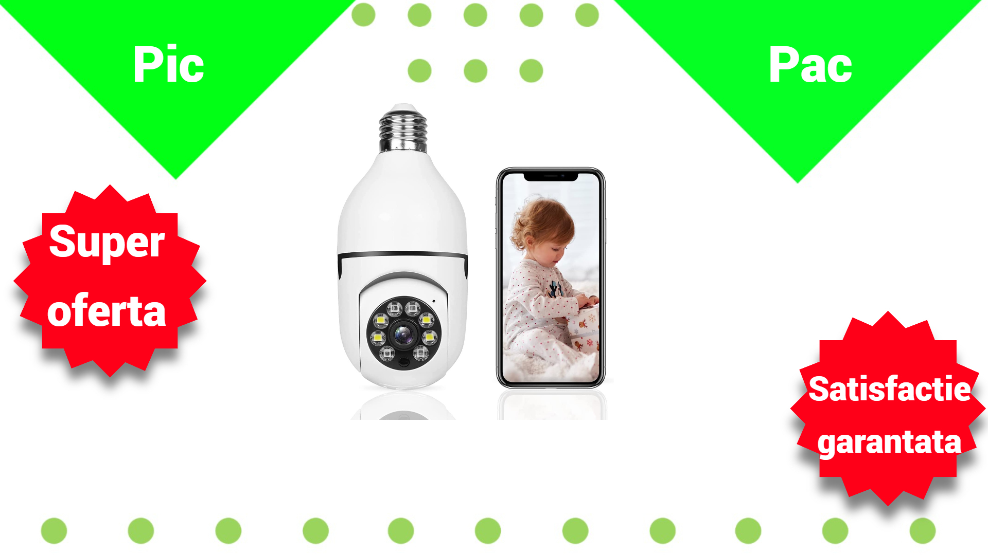 Camera de Supraveghere WiFi Tip Bec cu Rotire 355° Full HD - Senzor de Miscare PIR si Audio Bidirectional