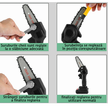 Mini Drujba Electrica cu Acumulator 4 inch - Set Complet cu 2 Baterii + 1 Lant Rezerva
