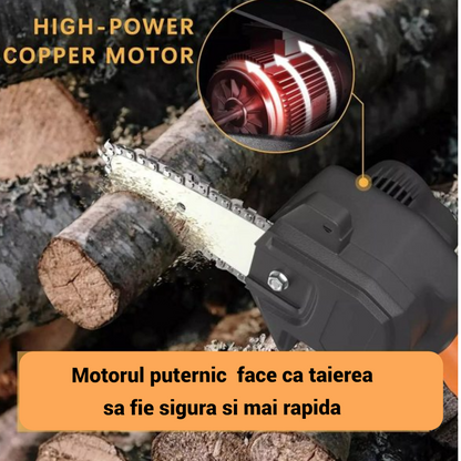 Mini Drujba cu Acumulator 4 inch - Set Complet cu 2 Lanturi, Portabila si Fara Fir