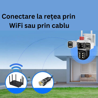 Camera de Supraveghere 6K, PTZ 12MP Ultra-HD, Zoom 10X, Vedere Nocturna Color, Detectare Miscare PIR, Microfon Bidirectional, Rezistenta la Apa IP66, Stocare Cloud sau Micro SD