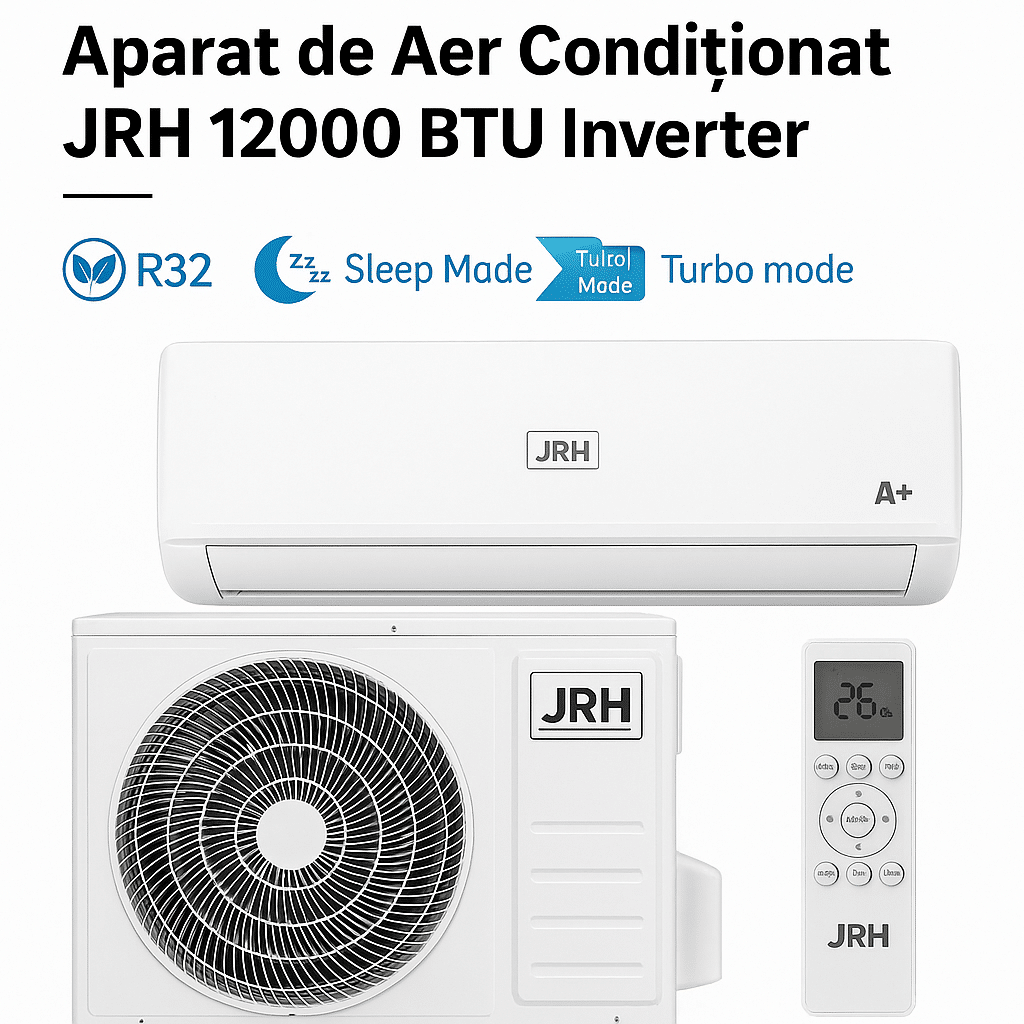 Aparat de Aer Condiționat JRH 12000 BTU Inverter – R32, Eco Friendly, Funcții Turbo &amp; Sleep, Control prin Telecomandă