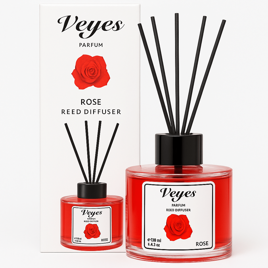 Odorizant cameră Veyes Rose – 130 ml Difuzor cu bețișoare, aromă florală de trandafir