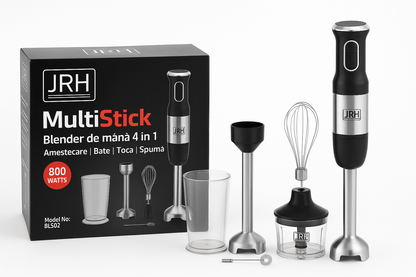 Set blender de mana 4 in 1, 800W JRH multiStick Inox, Accesorii Incluse