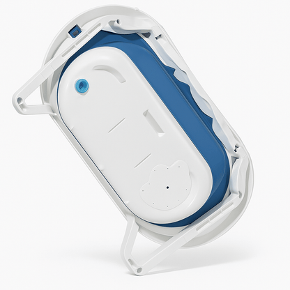 cadita cu pernuta pentru bebelusi termometru digital incorporat pliabila dop de scurgere picioare anti alunecare design ergonomic albastru