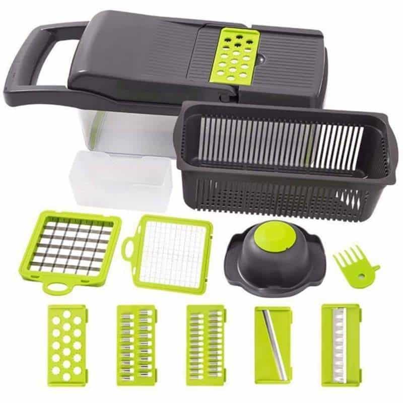 Razatoare multifunctionala 16 in 1JRH pentru legume, fructe, branzeturi, gri/verde.