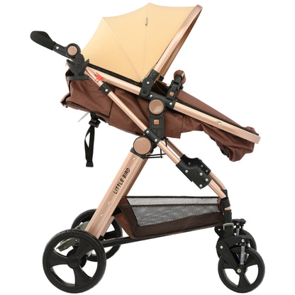 Carucior litle bird , cu suspensii , Maro (Beige) 2in 1 transformabil landou-sport