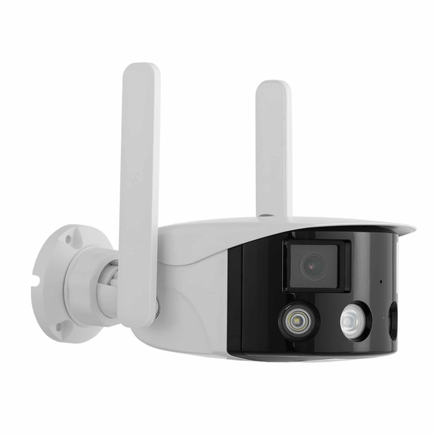 Camera de supraveghere WIFI EVKVO Q1-8X, 8MP, exterior/interior, Ultra HD 4K, lentila duala 180° Unghi de vizualizare ultra larg, zoom 5X, LED-uri luminoase, comunicare bidirectionala, senzor de miscare, Onvif, alb