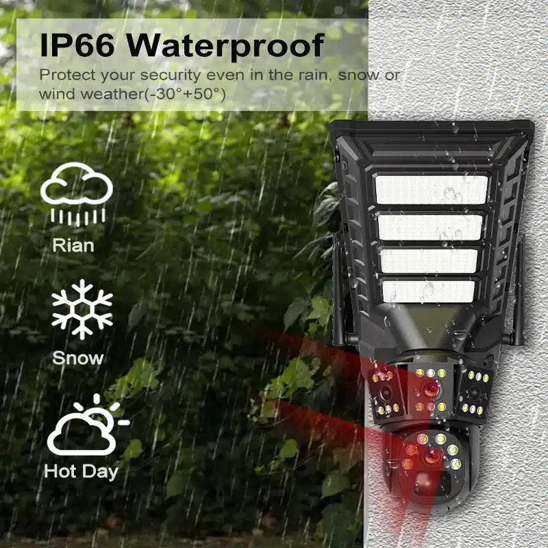 Lampă Solară LED cu Cameră CCTV – Iluminare și Securitate Exterioară IP67