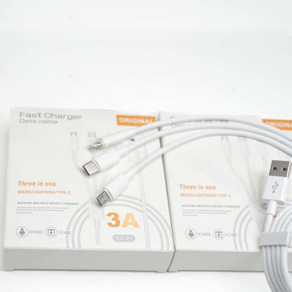 USB cable 3 in 1 JRH SX – 21, USB-micro USB/USB-C/iphone compatible, 3A, 1.2 m, white