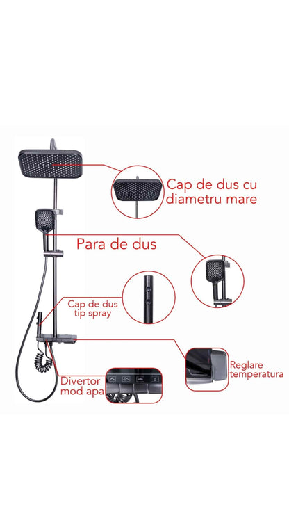 Coloana de dus, cu para fixa si para mobila, 4 functii, otel inoxidabil
