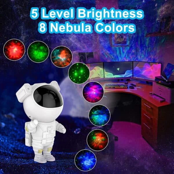Proiector Laser Astronaut cu Joc de Lumini Aurora Boreala si Stele, Reglare 360, Timer, Setare Luminozitate, Telecomanda