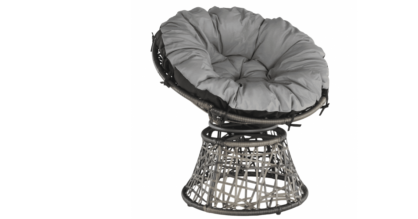 fotoliu de gradina,constructie din otel,material impletitura dinratan artificial, rotativ, perna de culoaregri deschis si negru,78 x 75 x 80 cm