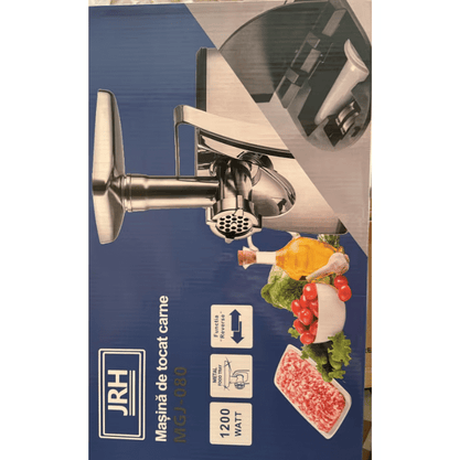 Mașină de tocat carne electrică JRH din inox – Putere mare, 3 site de tocare, accesorii cârnați