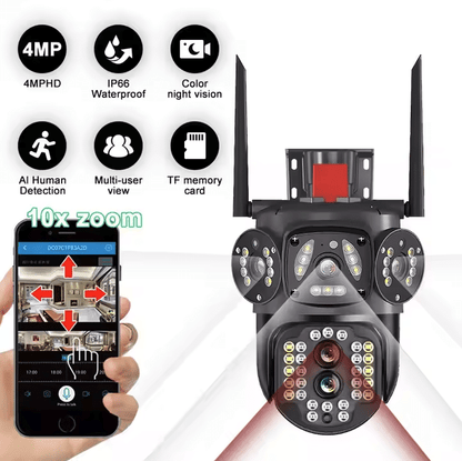 Camera de supraveghere cu panou solar 4G Cartela SIM, Wifi , Zoom 10X, 3 Ecrane, Rezolutie 4K, Detectie umana, Urmarire automata, IP66