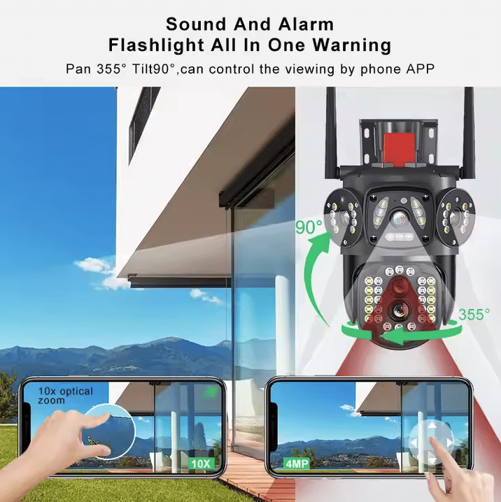 Camera de supraveghere cu panou solar 4G Cartela SIM, Wifi , Zoom 10X, 3 Ecrane, Rezolutie 4K, Detectie umana, Urmarire automata, IP66