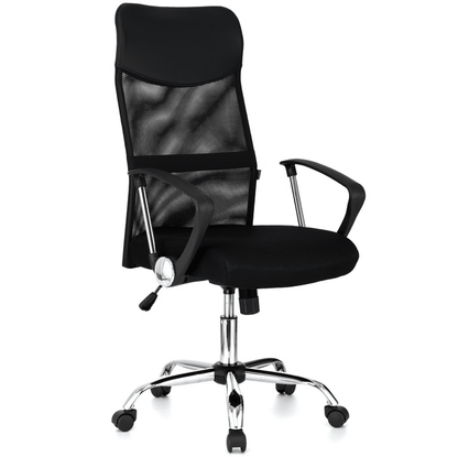 Scaun de birou ergonomic JRH, model VIRE, Negru, mecanism balans, bază oțel cromat, mesh + tetieră PU